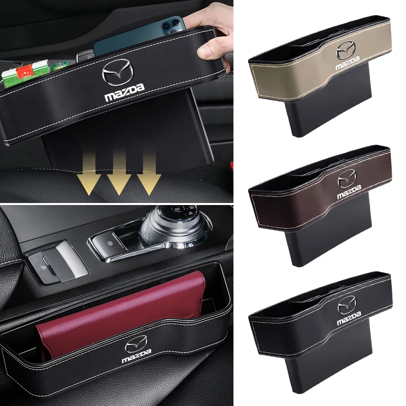 Car Seat Gap Organizer PU Leather Storage Box Car Accessories For Mazda