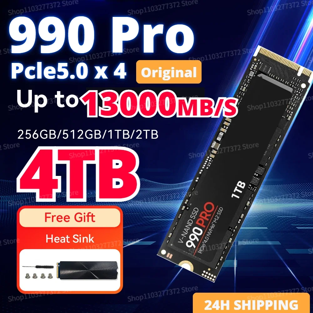 

Original 990 PRO 1TB 2TB 4TB NVME M2 2280 New SSD Internal Solid State Disk PCIe Gen4.0 x 4 NVMe 2.0 For Desktop Computer PS5