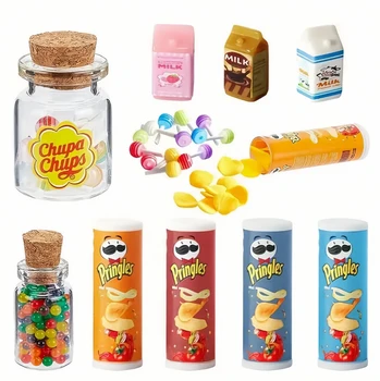 Dollhouse Miniature Food & Drink Set – Chips, Bottles & Lollipops Mini Accessories for Dollhouse Kitchen 1