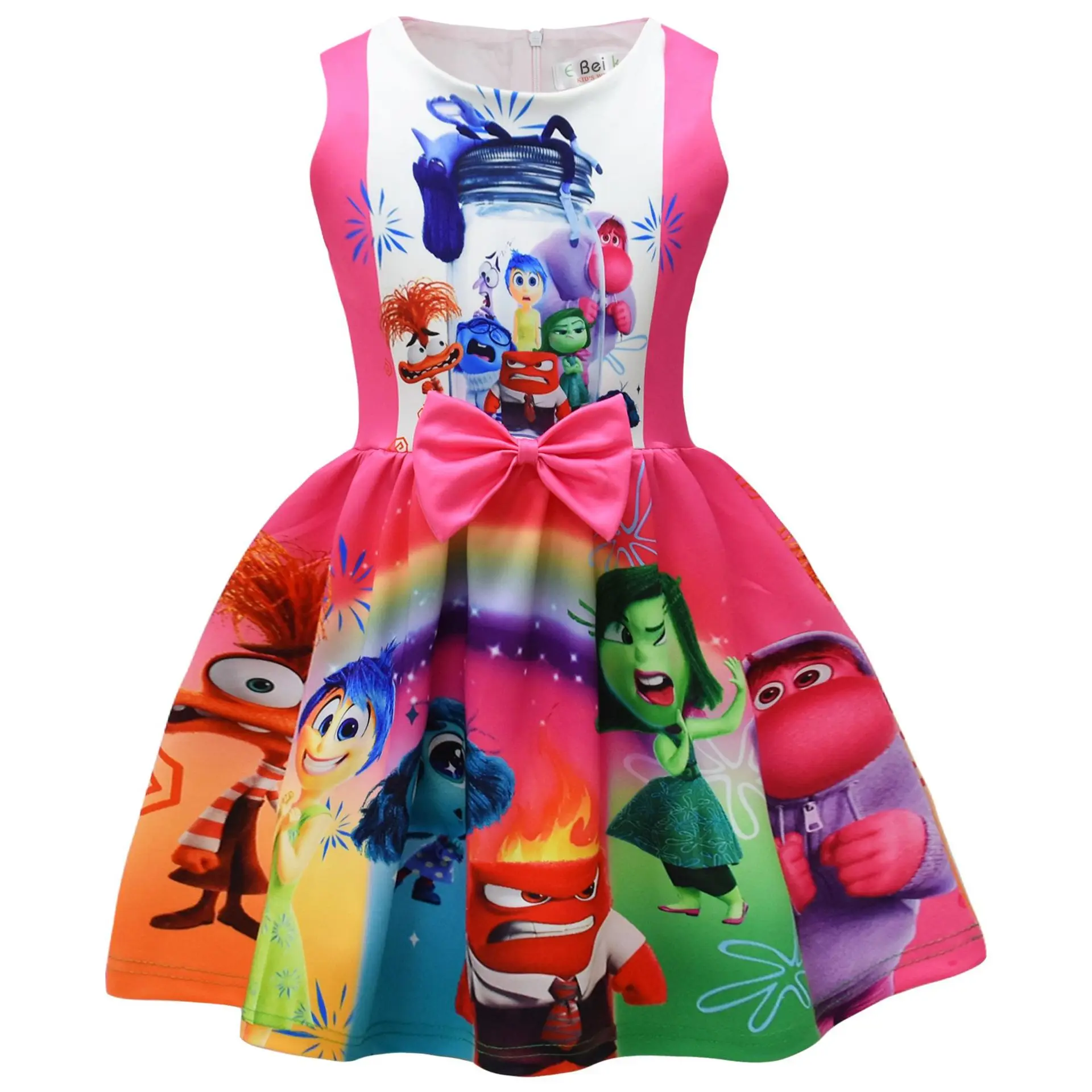 Inside Out 2 Summer Dress Fron Bowknot Sleeveless Dresses Cartoon Children Girls Kids Party Clothing Baby Girls Birthday Dress kids girls dress