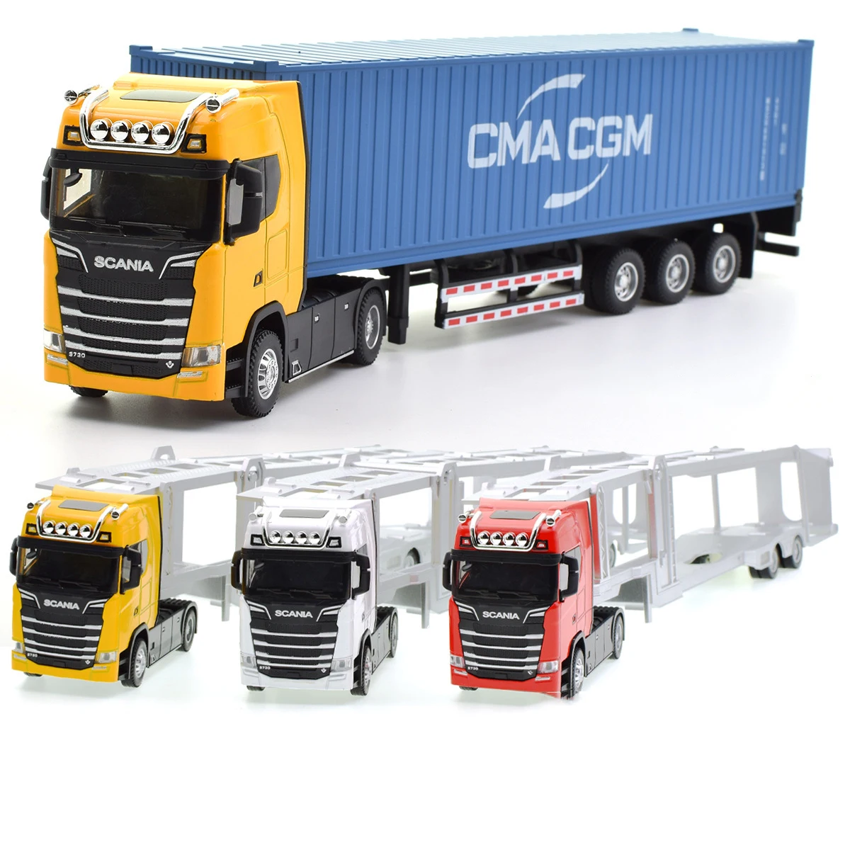 1:50 SCANIA Diecast Metal Model Toy Container truck Pull Back With Sound & Light Trailer Car Toys Xmas Gifts 3