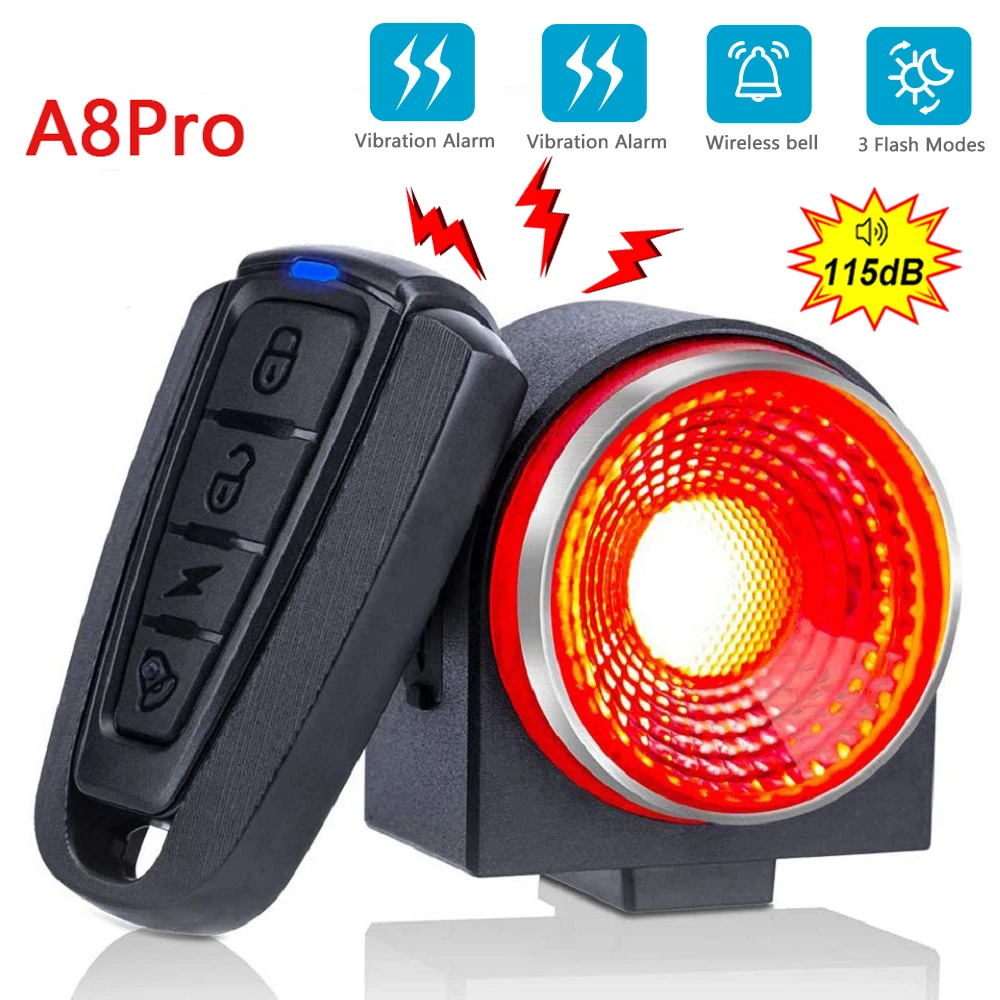 

A8Pro Bicycle Alarm Rear Lamp Brake Sensing Light Wireless Remote Control USB Charging Burglar Alarm Bike Taillight Horn