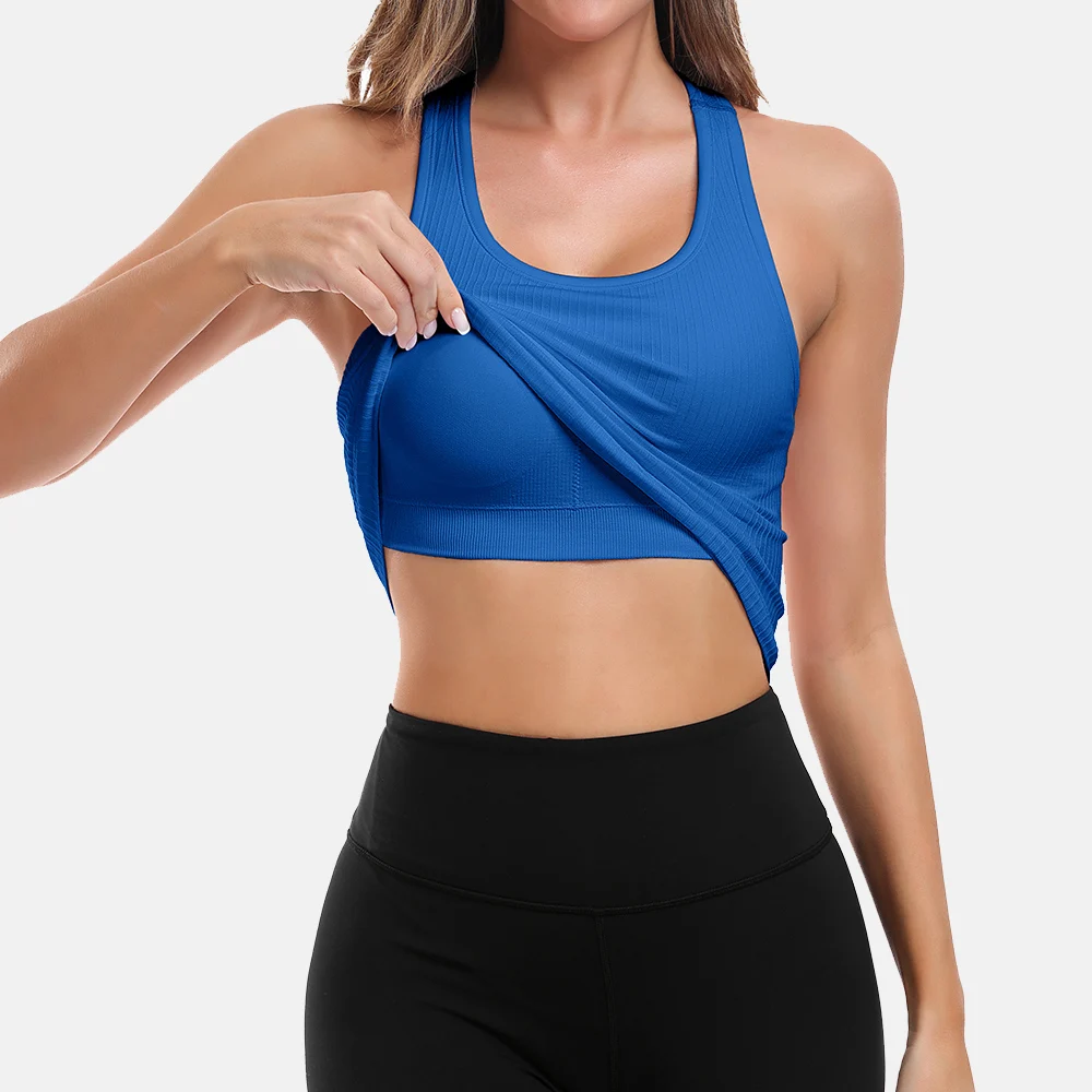 Attraco Women Sports Tank Tops 1PCS/3PCS/4PCS Solid U Neck High Elastic Built In Bras Racerback Breathable Fitness Camisole 5