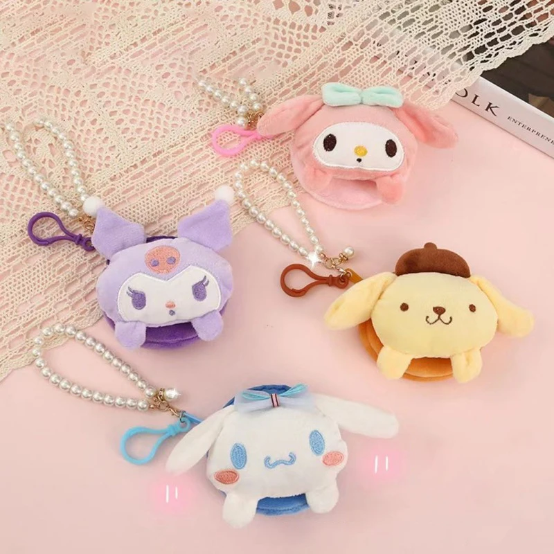 

Sanrio аниме My Melody Hello Kitty, плюшевый Кошелек для монет, сумка для удостоверения личности, жемчужный шнурок, сумка для монет, милое сердце для девочек, подарок на день рождения