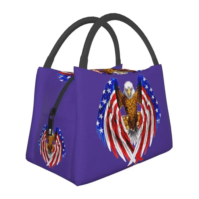 

USA Flag American Eagle Thermal Insulated Lunch Bag Women Portable Lunch Tote for Work Travel Multifunction Meal Food Box