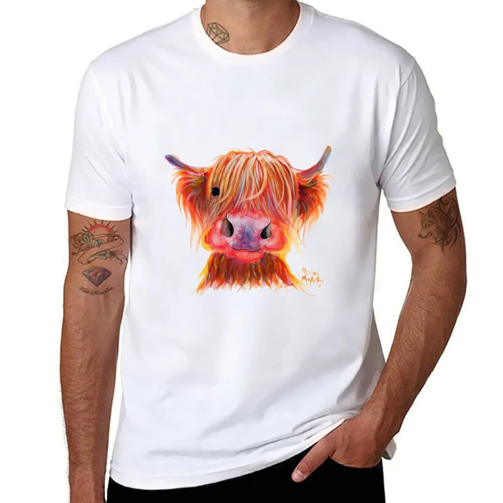 

New Scottish Highland Hairy Cow ' CHILLI CHOPS ' by Shirley MacArthur T-Shirt Short t-shirt Oversized t-shirt men t shirt