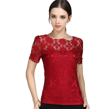 Summer Lace Women Blouse Shirt Casual Solid Hollow Clothing Top 1