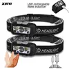 Mini LED Headlamp With Body Motion Sensor USB Rechargeable Headlight white+red Mode Camping Flashlight Head Light  Lamp