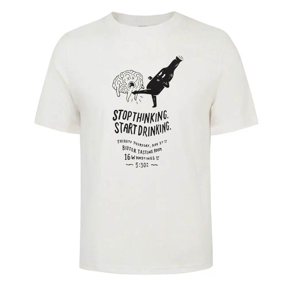 

Men's Cotton Stop Thinking Print T-shirt Tees European Size Casual Loose Round Neck Street Style Tops for Men and Women