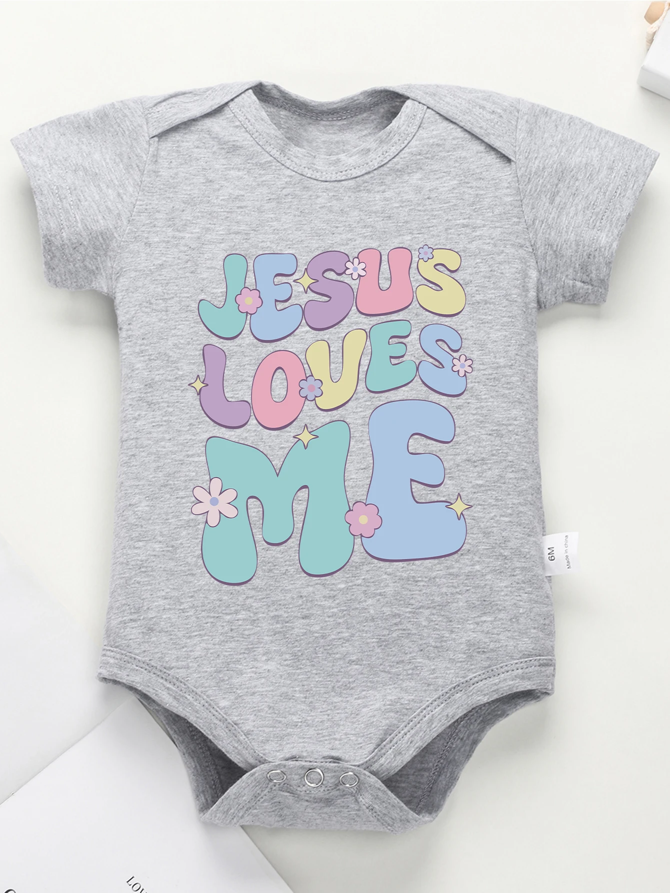 Bodysuit Jesus Loves Me Print Baby Boy Girl Short Sleeve Jumpsuit Newborn Toddler Infant Cute Rompers Child Onesie 3