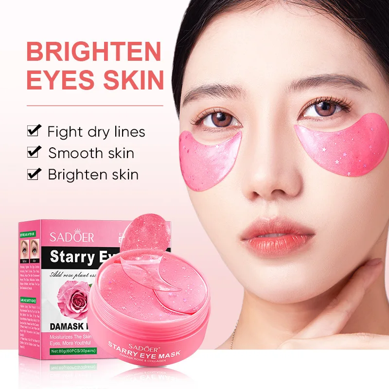 60pcs SADOER Rose Eye Mask Anti Dark Circles Remove Eyes Bags Anti Wrinkles Hydrating Firming Eye Patches Eyes Skin Care