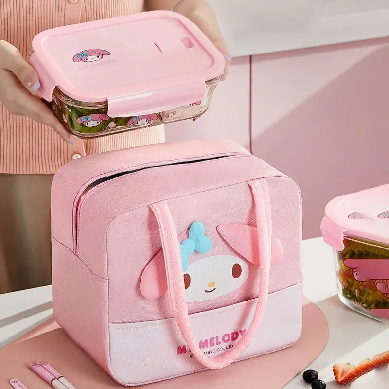 

Kawaii Sanrio, Hello Kitty oroll My Melody Bento, мультяшная вместительная сумка для ланча, сумка-тоут, изоляционные сумки, подарочный набор для еды