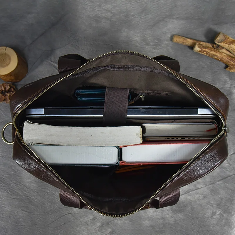 Genuine Leather Briefcase Bag for 15.6 inch laptop computer bag cowskin handbag for men male leather crossbody shoulder bag 6