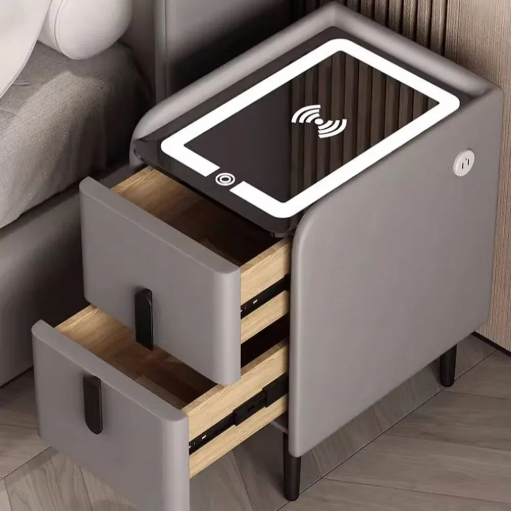 Smart Nightstand Intelligent Bedroom Cabinet With Drawers And USB Charging Simple Nightstands Solid Wood Narrow Bedside Table