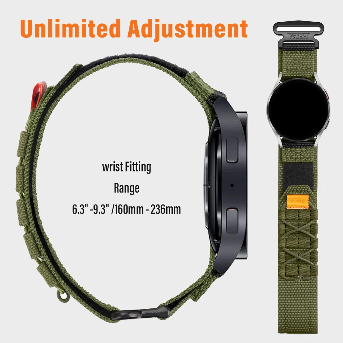 Durable 22mm Nylon Velcro Watch Strap Bracelet