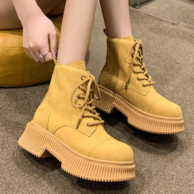 

Женские высокие ботинки на платформе, повседневные уличные ботильоны со шнуровкой, осень 2023