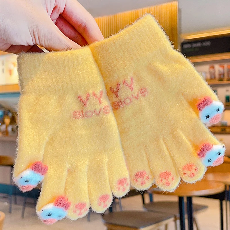 New Children Colors Winter Cute Rabbit Knitting Soft Five Finger Gloves Boys Girls Outdoor Warm Gloves Kids Glove Mittens