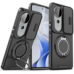 Magnetic Metal Ring Stand Armor Case with Lens Protection for Vivo V40 5G (LK - black)