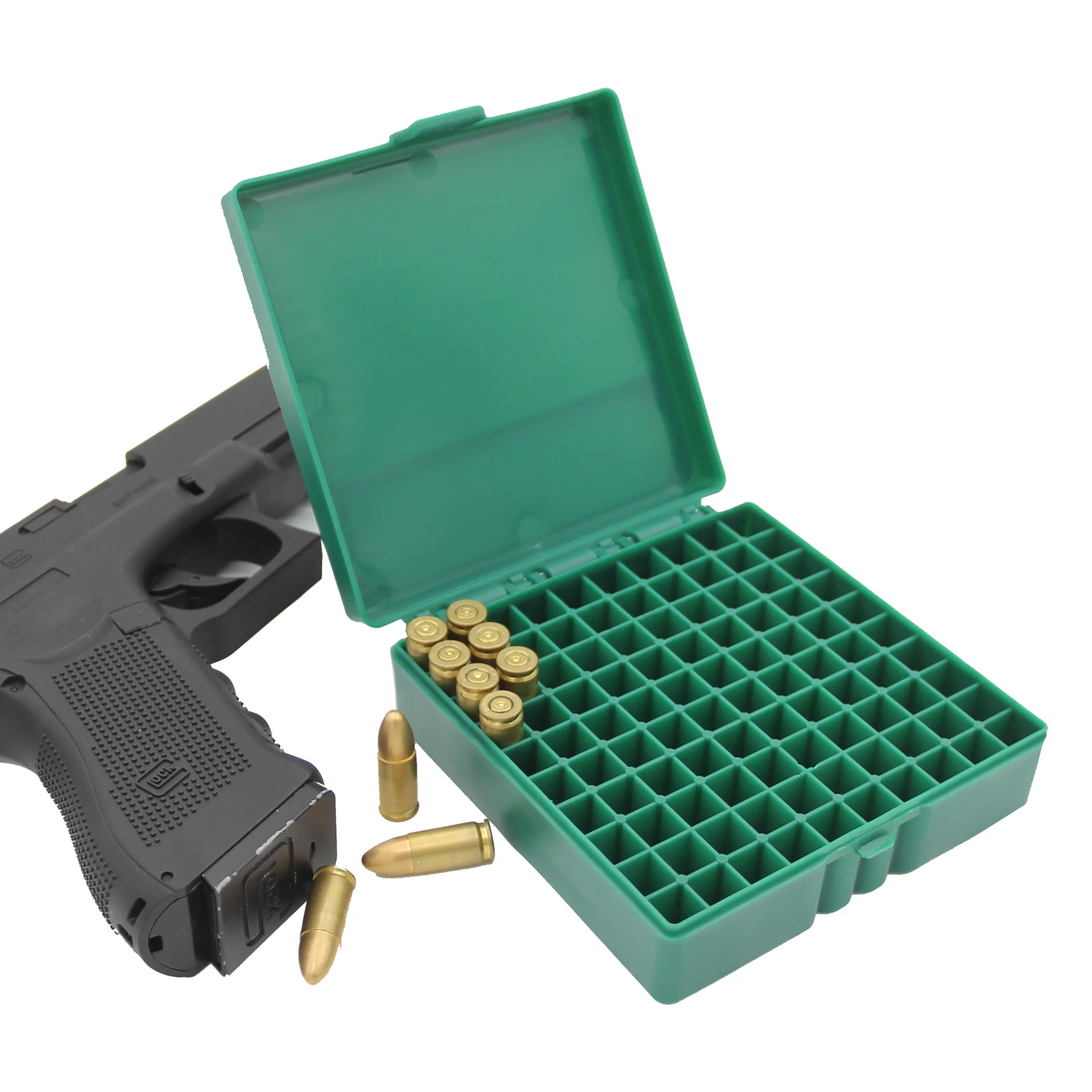 100 Rounds Tactical Ammo Storage Box for 9mm Rifle Pistol Ammunition Bullets Case Holder Flip-Top Hinge-Top Design