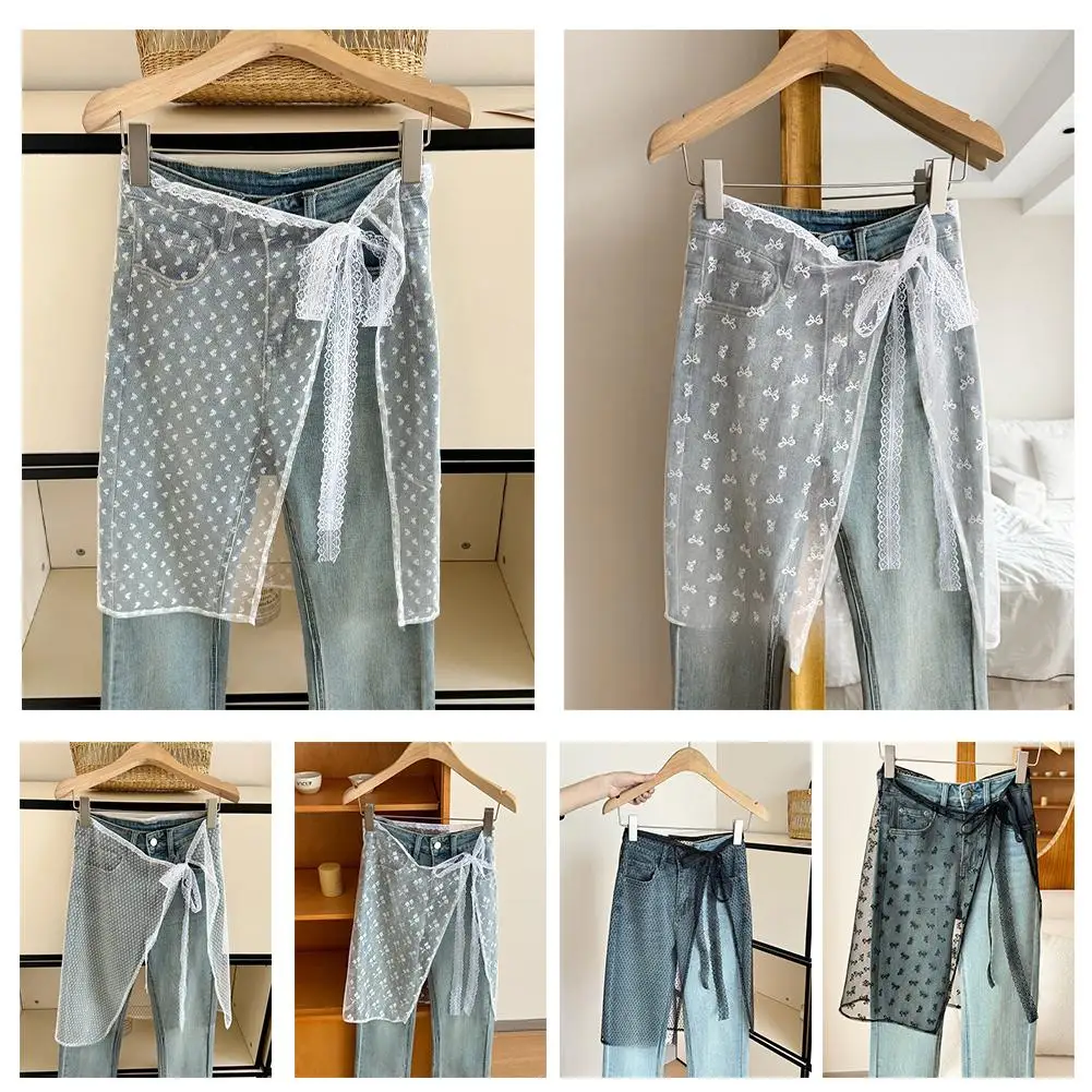 

Lace Layered Gauze Skirt Spring Summer Gauze Skirt Streetwear Apron Lace Matching Wrap Y2k Tie Skirt Pants Up With Up U3R0