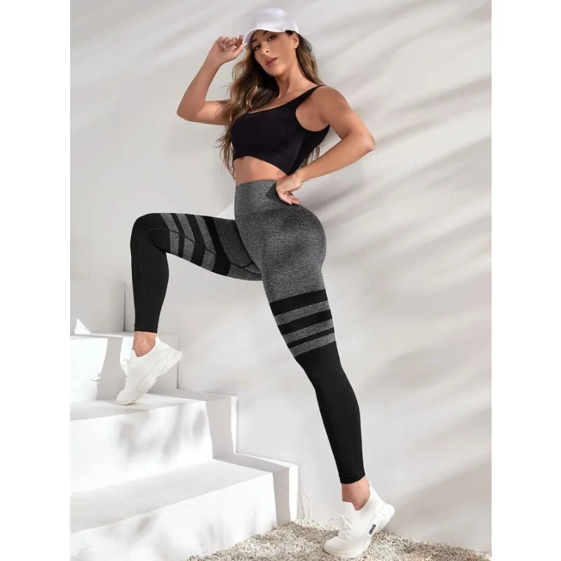 Black Stripe Leggings Women Seamless Slim Tights Gym Trainning Running High Waist Hip Liftting Fashion Knit Yoga Fitness Pants 6
