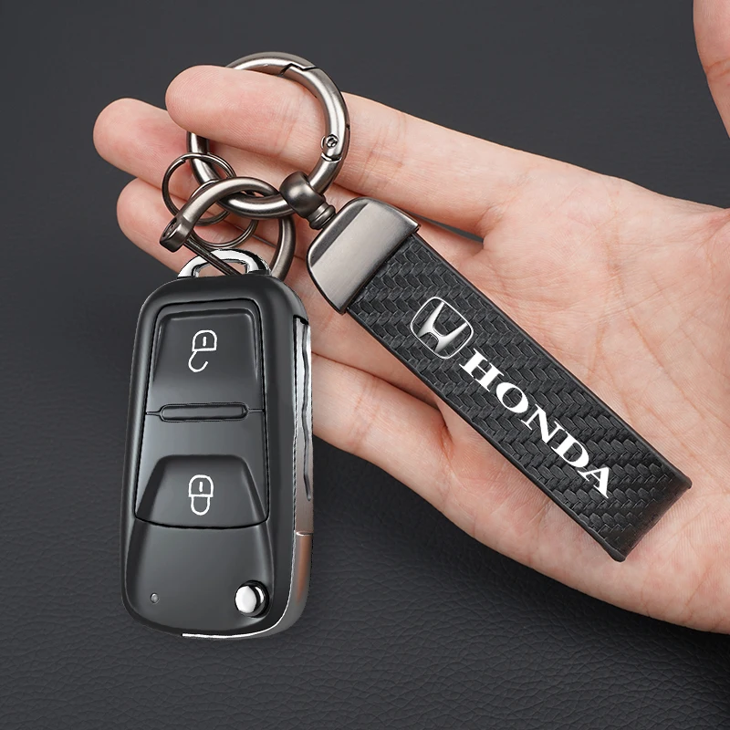 Carbon Fiber Leather Keyrings Car Keychain Accessories For Honda
