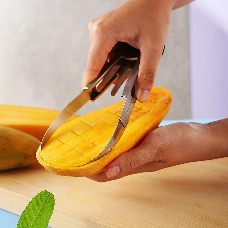 Fruit Cutter 1PC Mango Peeling Separator Stainless Steel Peeler Manual Golden Mango Slicer Fruit Cubes Cutter Pawpaw Digging Kitchen Gadgets