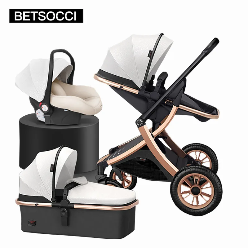 BETSOCCI Baby Stroller 2 in 1/ 3 in 1 Portable Travel Baby Carriage Folding Prams High Landscape Car for Newborn