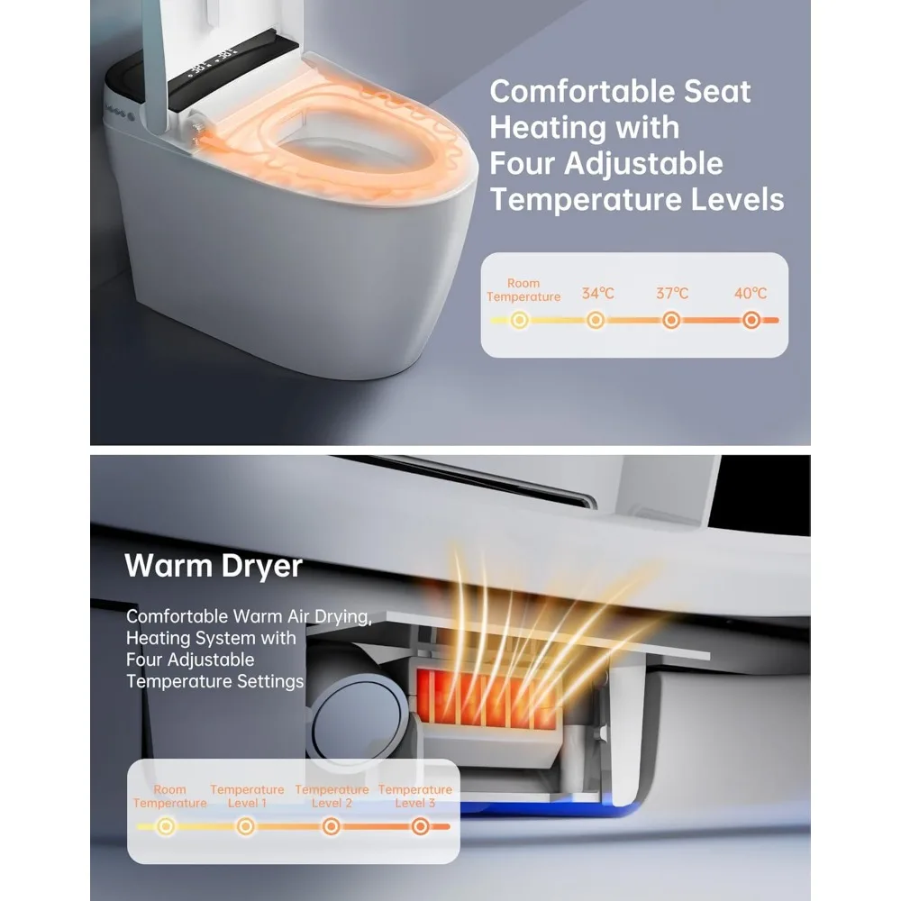 Smart Toilet,One Piece Bidet Toilet for Bathroom with Auto Open & Close Lid and Seat,Warm Water and Dry,Heated Seat,Foot Sensor 3