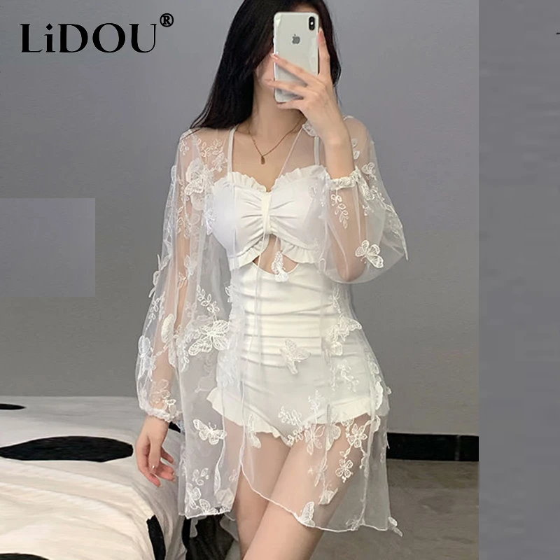 2023 New Korean Fashion Summer Bikinis Set Women Solid Color Aesthetic Vintage Evening Party Sexy Chic Street Bodycon Swimwear