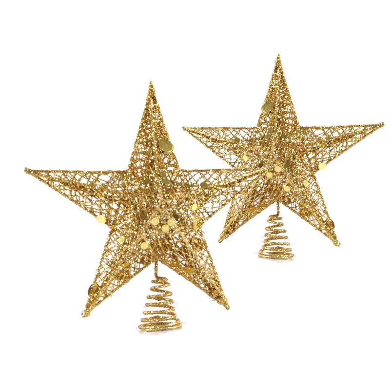 Golden Christmas Tree Top Star Iron Art Hollow Five Pointed Star Christmas Tree Top Festive Atmosphere Decoration christmas tree decoration christmas star decoration