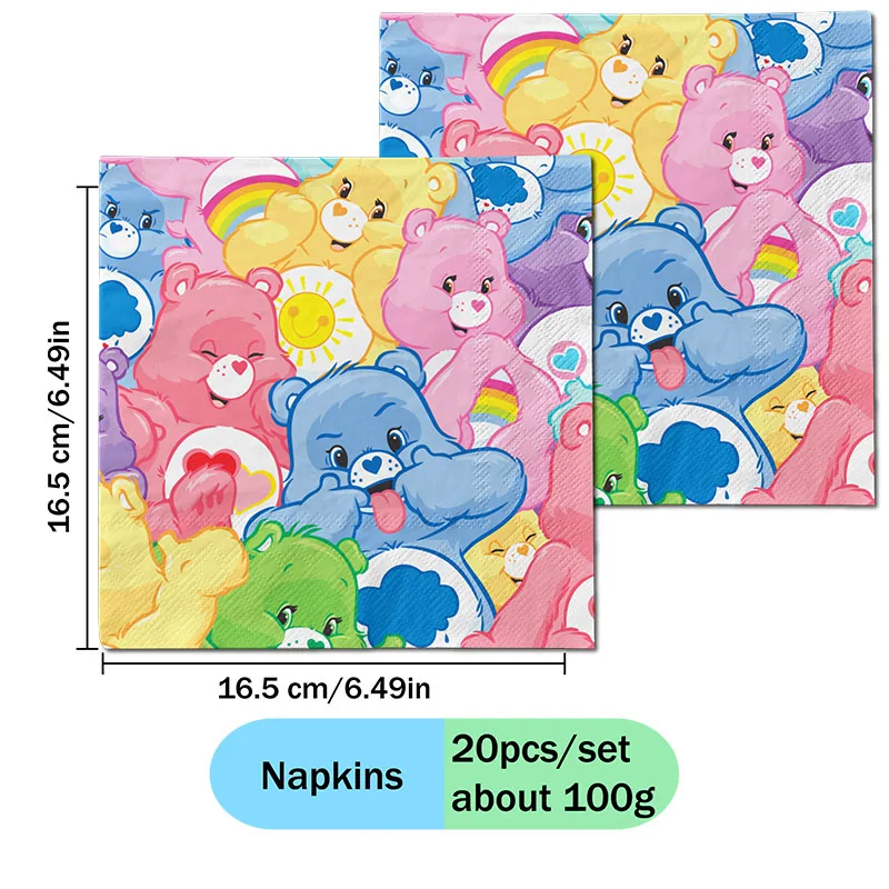 Care Bears Themen-Papierservietten Geschenke Dekoration für Funshine Grumpy Love-a-lot Cheer Bear Mädchen Jungen Geburtstagsparty Zubehör Set