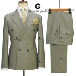 Cenne Des Graoom New Vintage Suits for Men Houndstooth Pattern Double Breasted 6 Button Jacket and Trousers 2 Pcs Set Classic