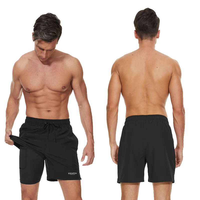 Swim Trunks ESCATCH Mens Swimming Trunks Compression Liner 2 in 1 Quick-Dry Gym Sports Shorts Swim Shorts Zipper Pockets