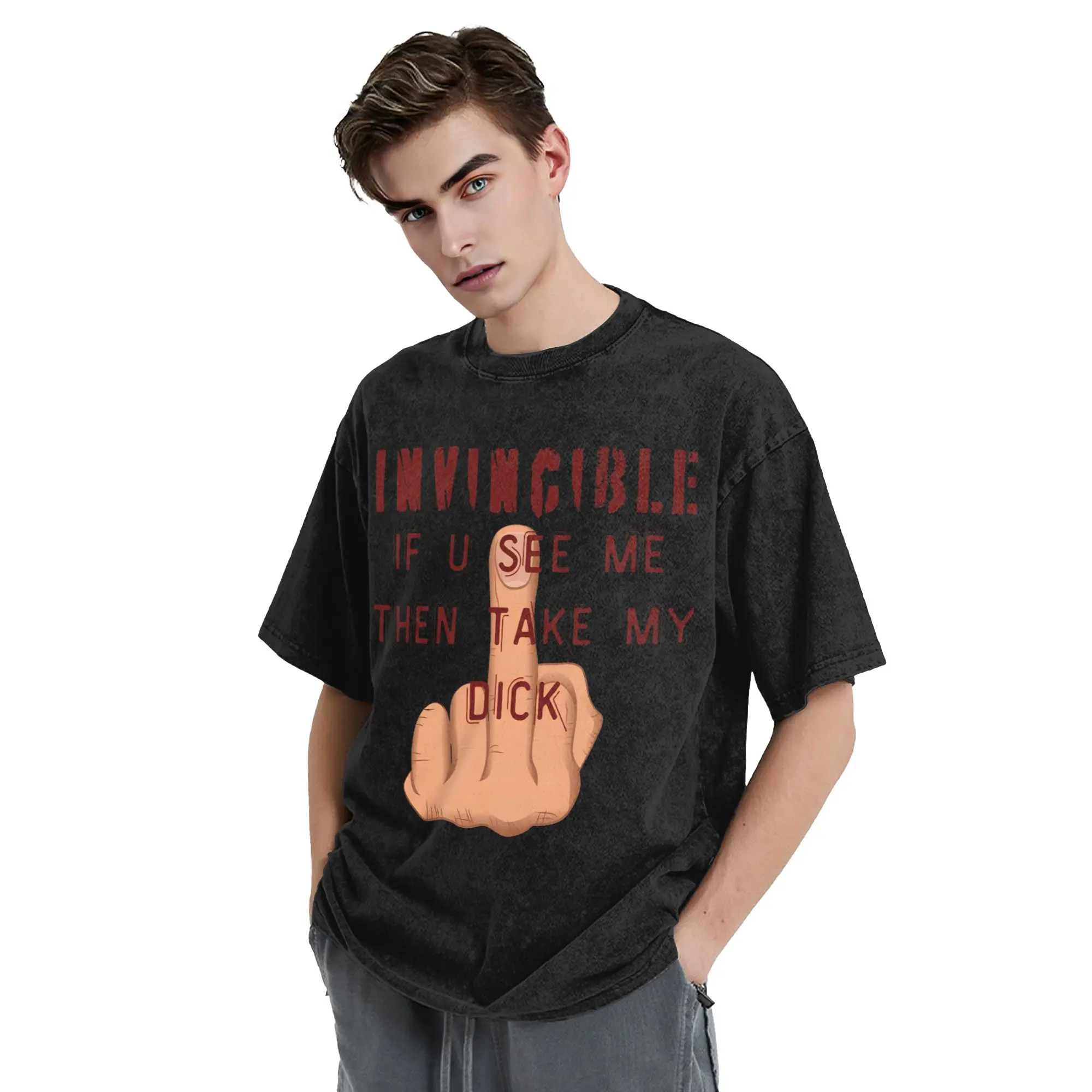 Invincible Cartoon Comic Washed Streetwear HipHop Oversized T-Shirt