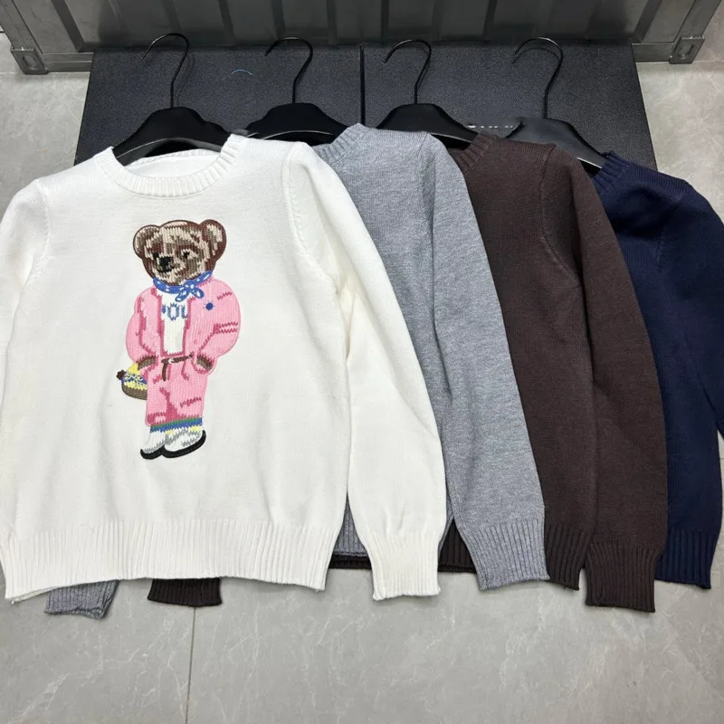 High Quality Light Luxury French Bear Embroidered Knitted Sweater For Women New Fashion Casual Loose Pullover Tops Pulls Femmes 5
