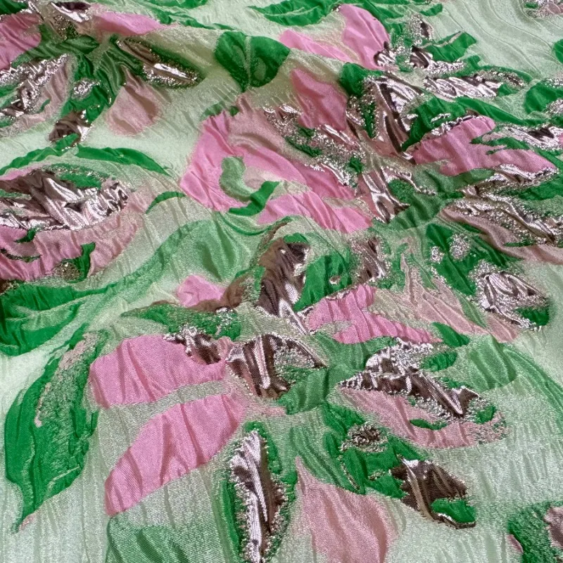 녹색 더스티 핑크 메탈릭 스레드 자카드 Organza 패브릭 여름 통기성 럭셔리 a 라인 신부 가운 맞춤 재봉 패브릭