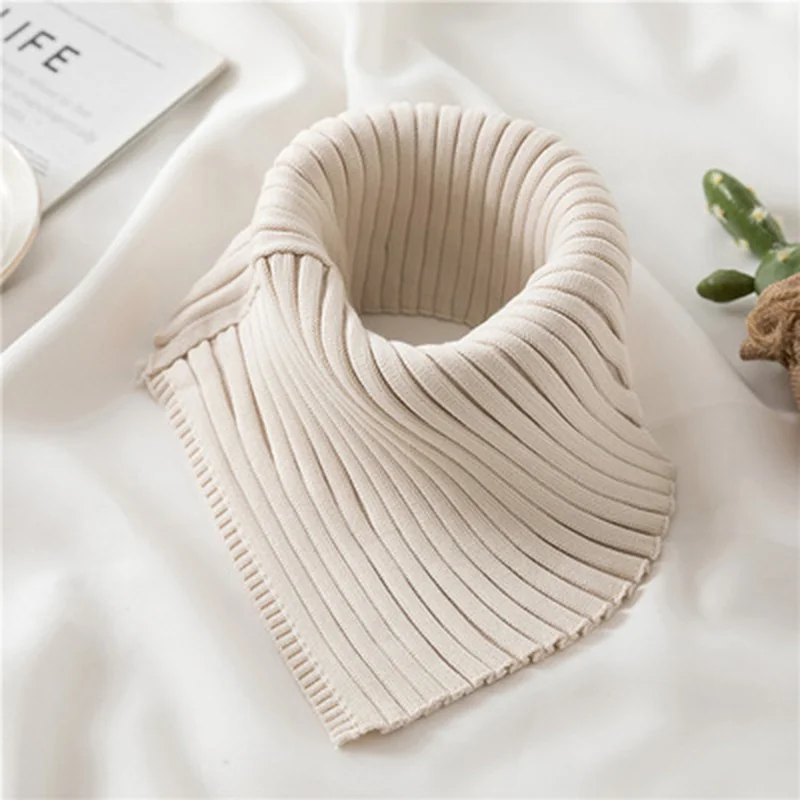 

Autumn Winter Women's Scarf Wild Warm Protect Cervical Spine Stretch Knitted Fake Collar Wool High Neck Pullover Bib Female i39