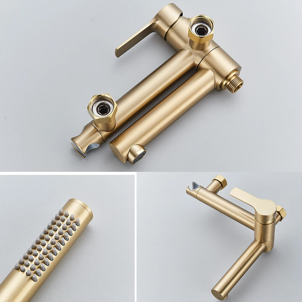 Bushed Gold Waterfall Bathtub Faucet Hot Cold Water Mixer Tap Bathroom Bathtub  Faucets Wall-mounted Black Faucet 5
