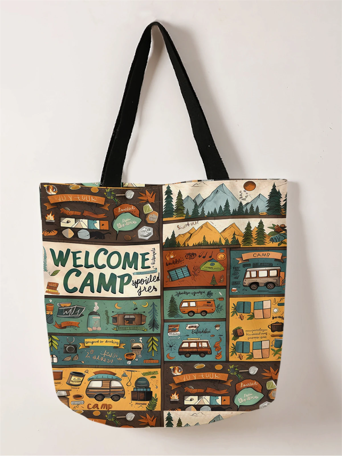 Fashionable Canvas Shoulder Bag With Puzzle Illustration Design_voghion.com