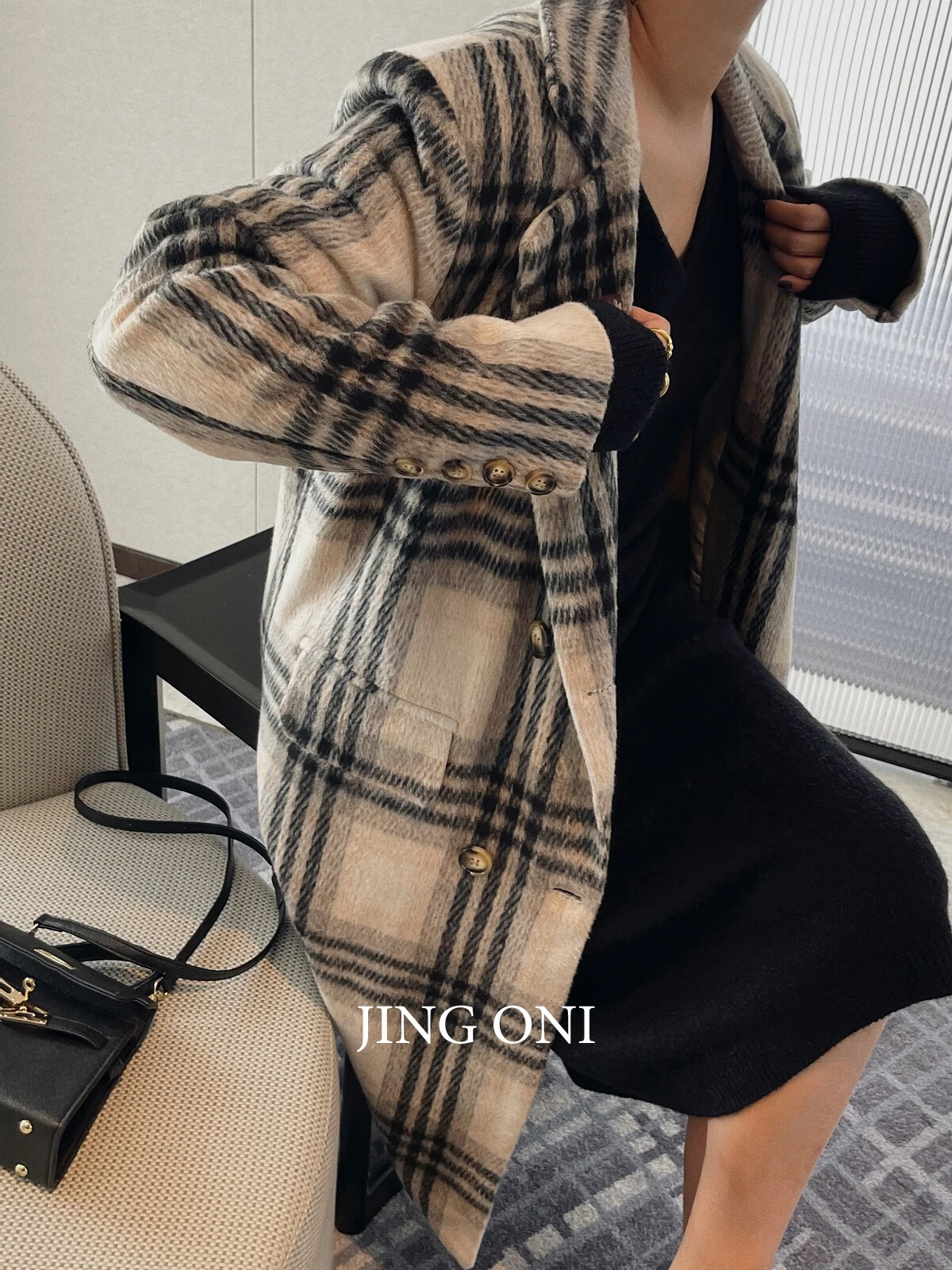 Plaid Jackets Wool Coat Y2k 2023 Woman Clothing Autumn Korean Style Fashion Vintage Winter Top Outerwear Overcoat Long Luxury