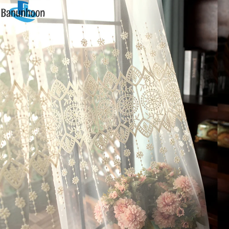 Europe Embroidered Lace Sheers Curtains for Living Room Window Treatments Luxury Tulle Bedroom Screen Drapes Panels