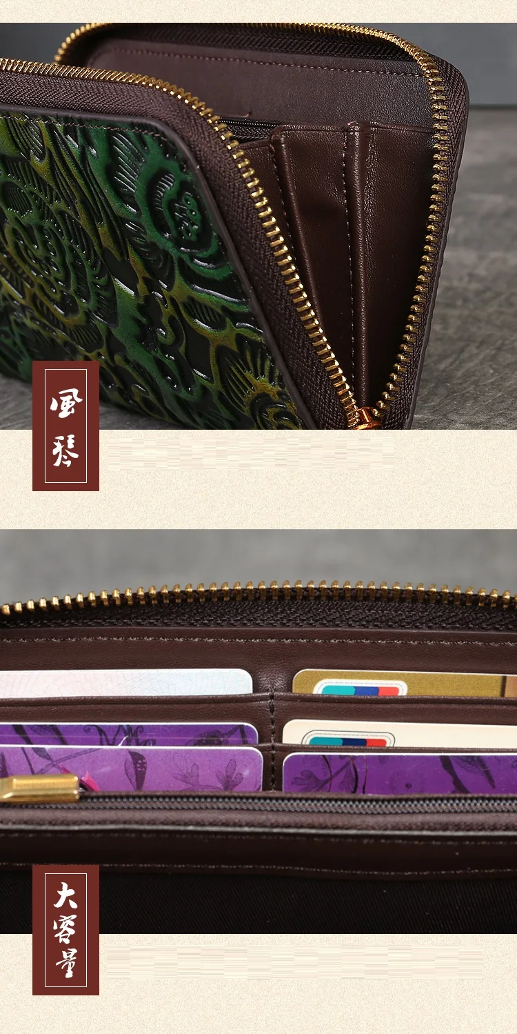 3D Floral Muster Echtes Leder Geldbörse Frauen Echtes Kuh Leder Brieftasche Damen Große Kapazität Rindsleder Kupplung Handtasche – Detail 7