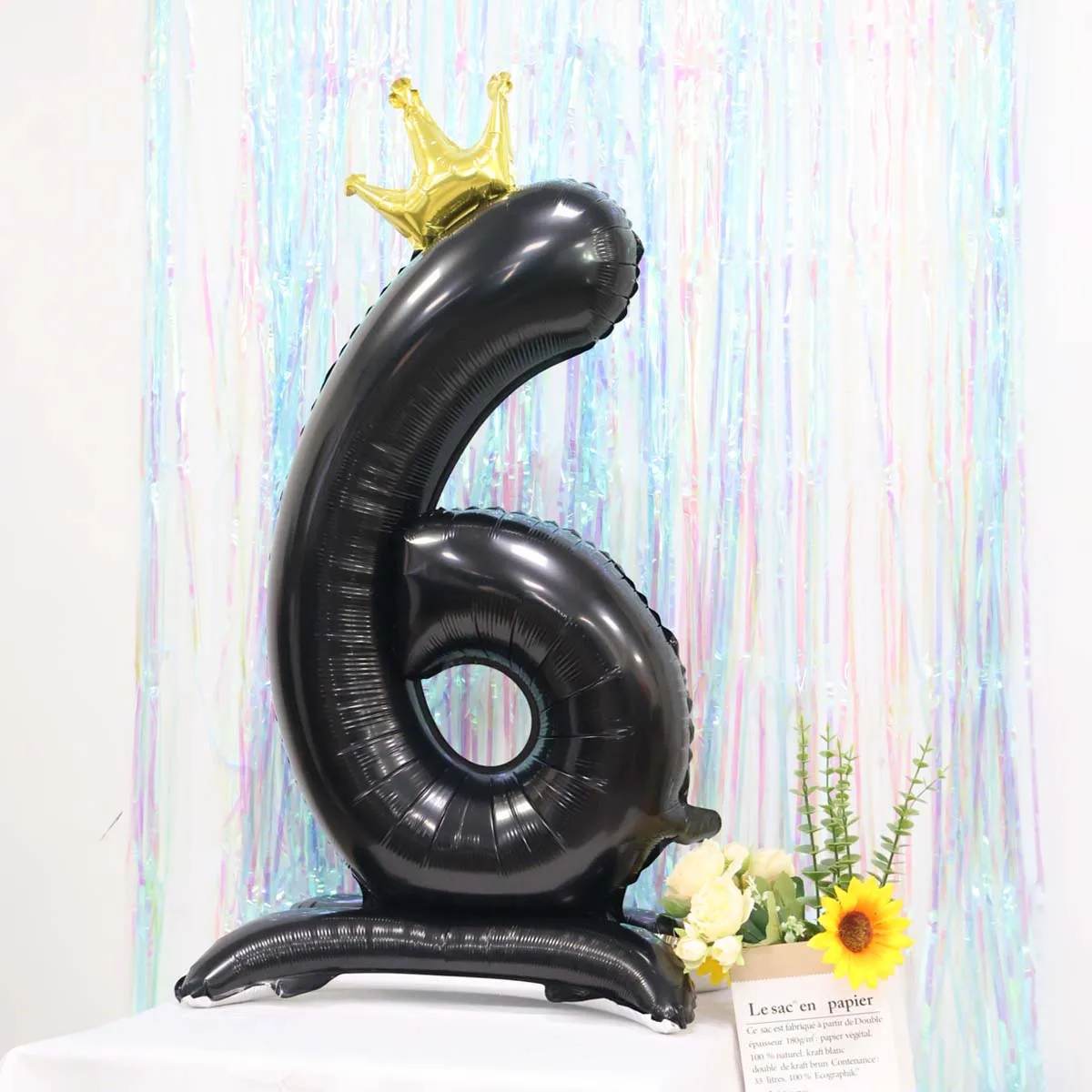 42 Zoll Vertikaler Schwarzer Digitaler Ballon mit Krone, Dekoration für Geburtstagsfeiern von Jungen und Mädchen, Happy Birthday Ballon