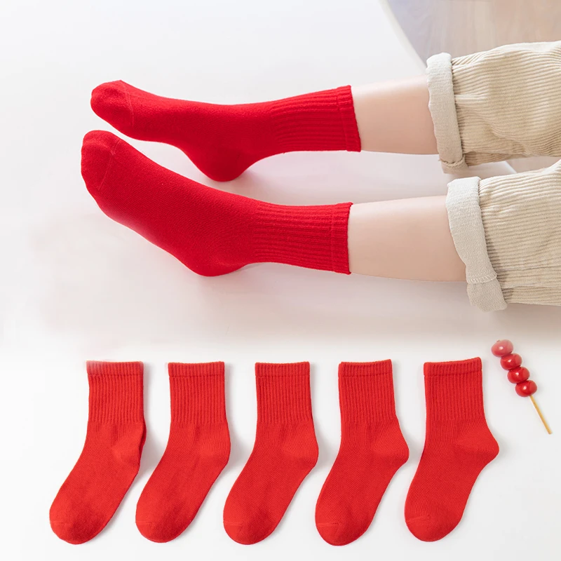 3pairs/lot New Childrens Socks Red Color Cotton Girls Boys Socks 3-12years