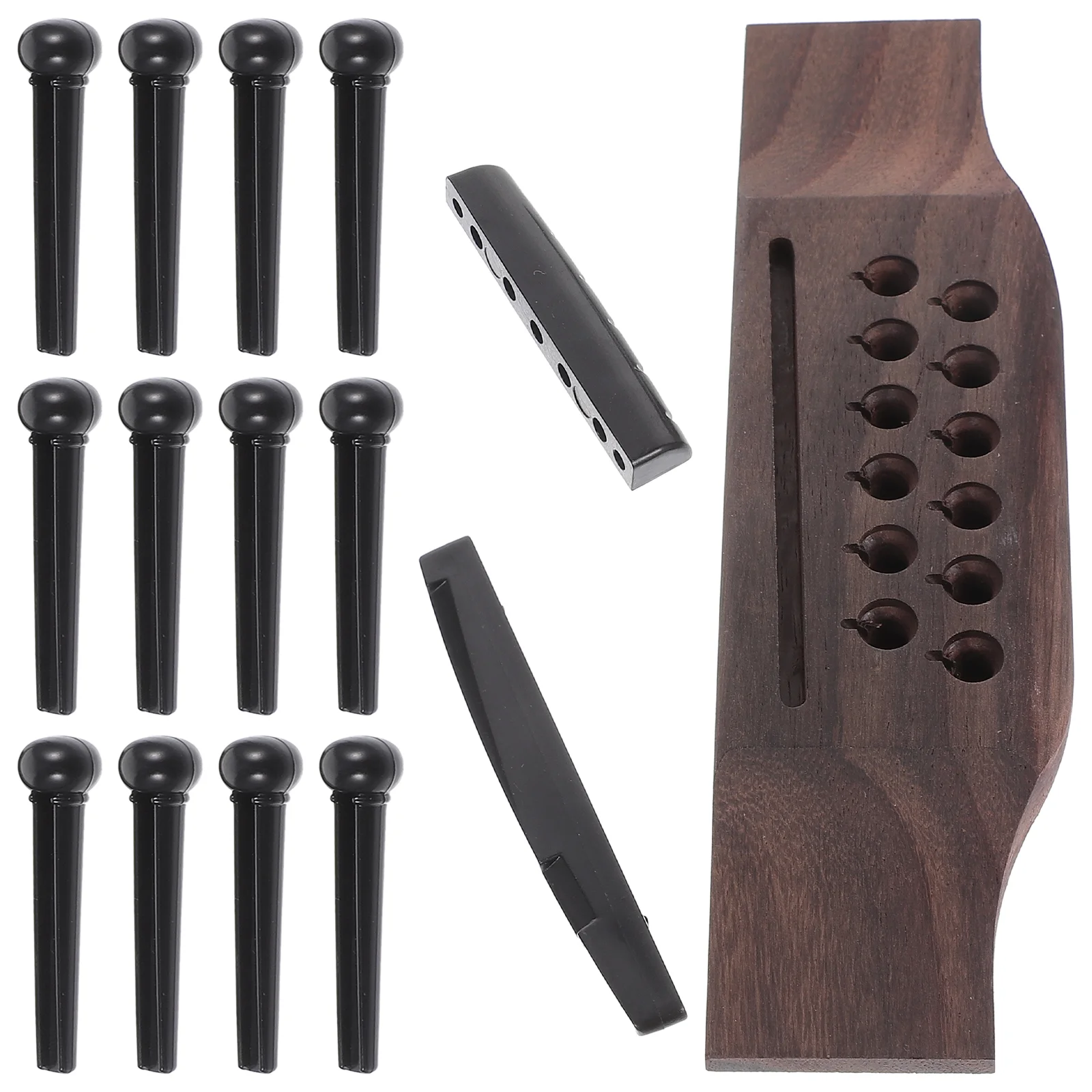 

12-string Folk Rosewood Bridge Twelve-hole Lower Saddle Nail Upper and Pillow Set Guitar Acoustic Pegs Pins Nut