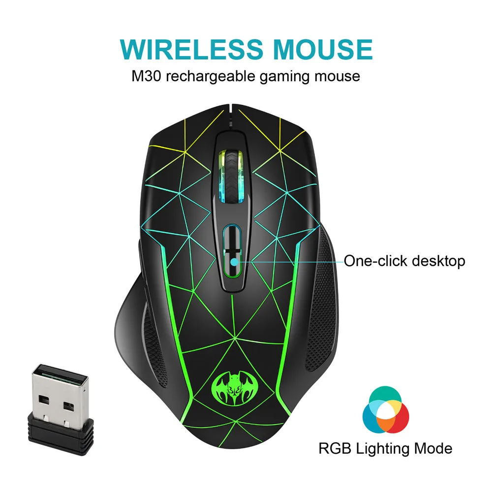 Mouse Da Gioco Wireless Ricaricabile Usb Mause Ergonomico Con Mouse Rgb Retroilluminato Per Computer Portatili Compatibile Con Windows Mac