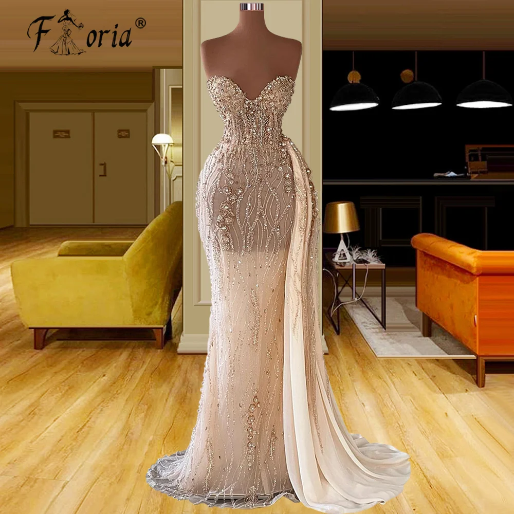 

Luxury Beaded Pearls Mermaid Wedding Evening Dresses Sweetheart Backless Formal Occasion Dress For Women's Party Robes De Mariee