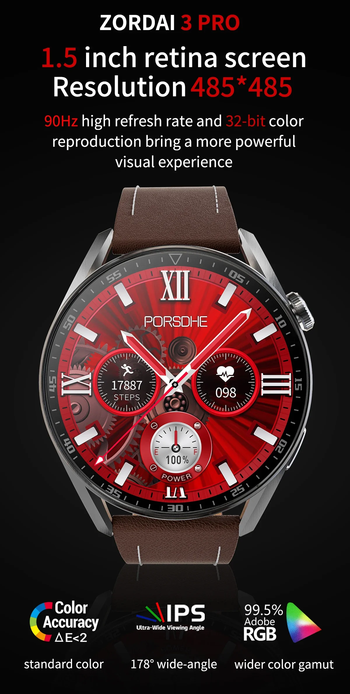 Zordai ZD3 PRO  Ʈ ġ, 1.5 ġ Ǯ  ũ, GPS NFC ECG AI  ýƮ, BT ȭ, IP68  Ʈ ġ