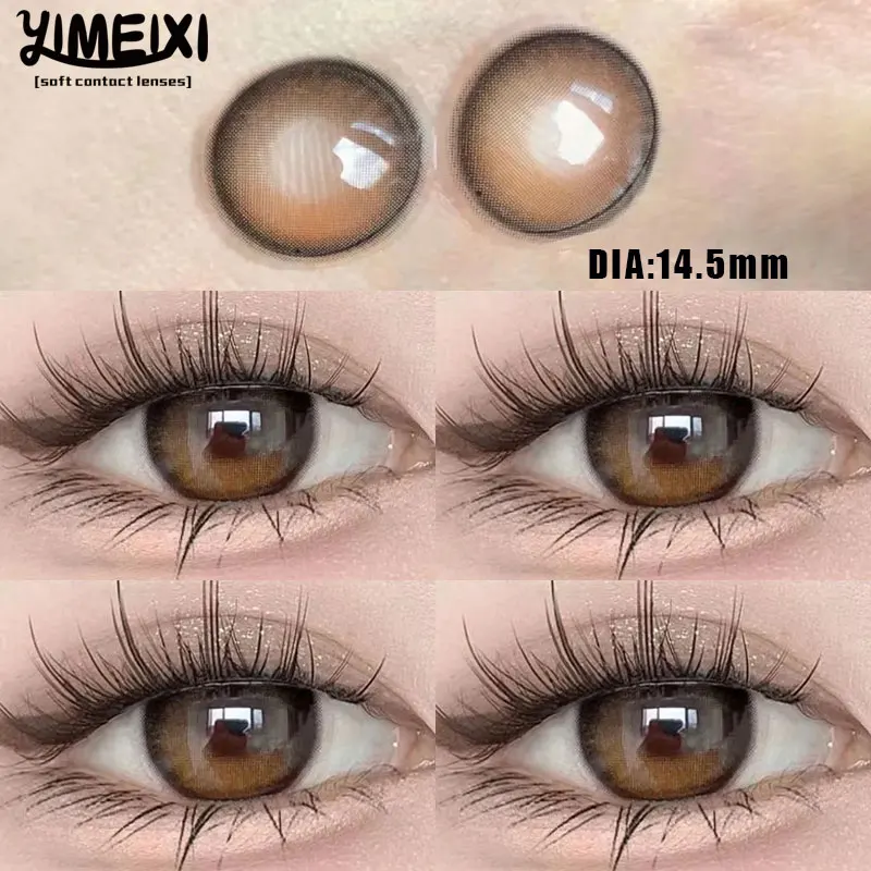 YIMEIXI 2Pcs Colored Contact Soft Green Lenses Large Diameter 14.5mm Prescription Myopia-0.00to-8.00 Makeup Beautiful Pupils